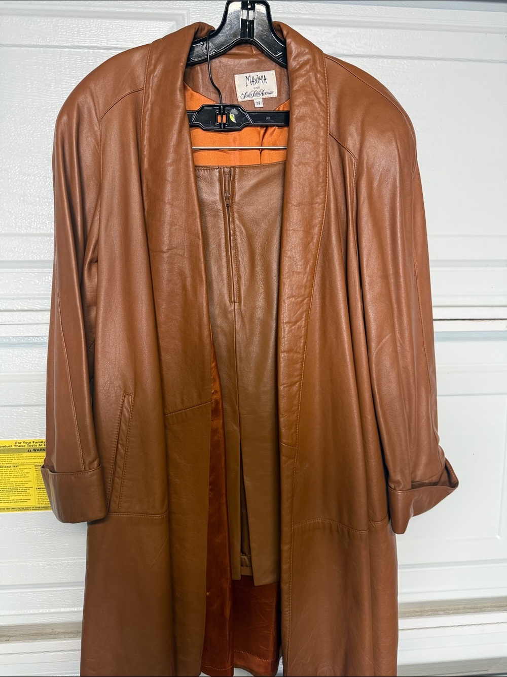 Maxima Cognac Brown Leather Trench Coat with matching Skirt. Size 12 Skirt